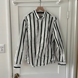 J Crew Broken In Oxford, White with Green Stripes, Slim Fit
